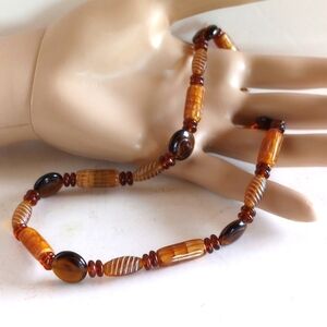 VINTAGE STERLING SILVER PEKING ART GLASS CARVED CHOKER 16" LONG